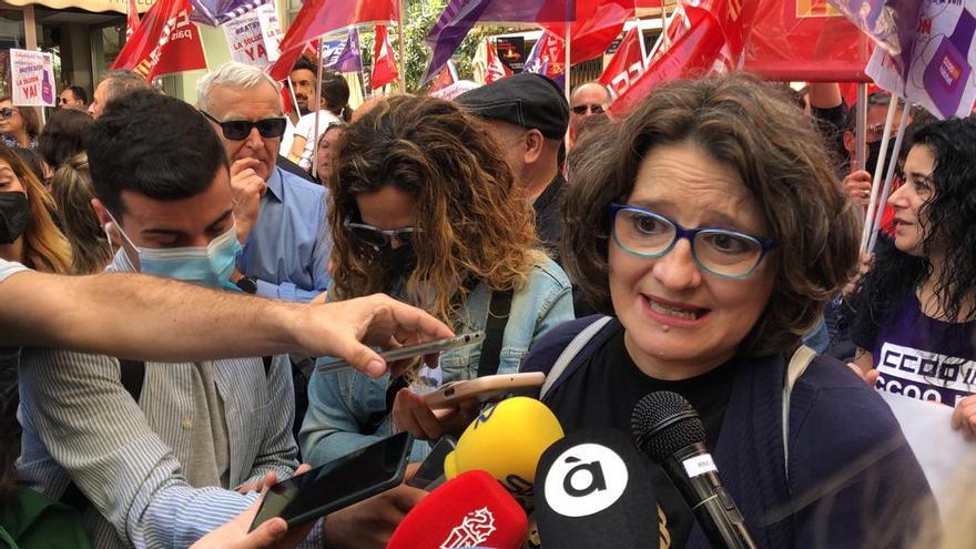 Mónica Oltra, en la manifestación del 1 de mayo en València