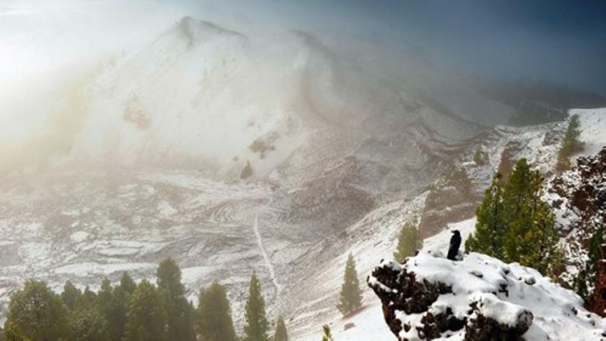 La nieve cae con fuerza en La Palma