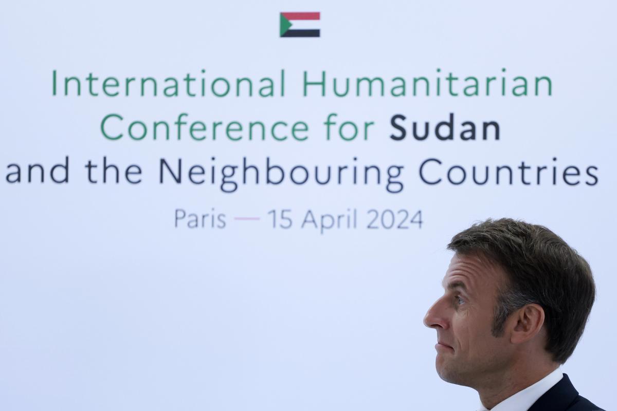 Paris, 15/04/2024.- El presidente francés, Emmanuel, durante la conferencia internacional para Sudán 