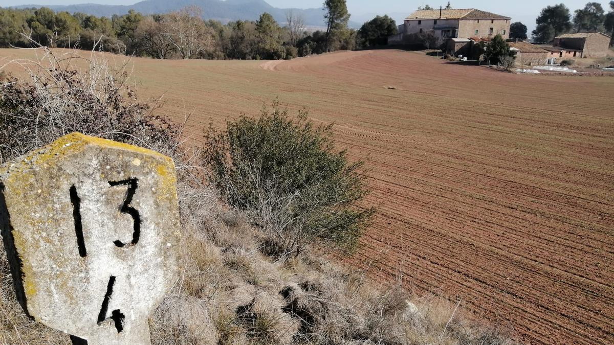 Vistes des de les vies cap al pla del Mas de les Coves, una àmplia zona de conreus