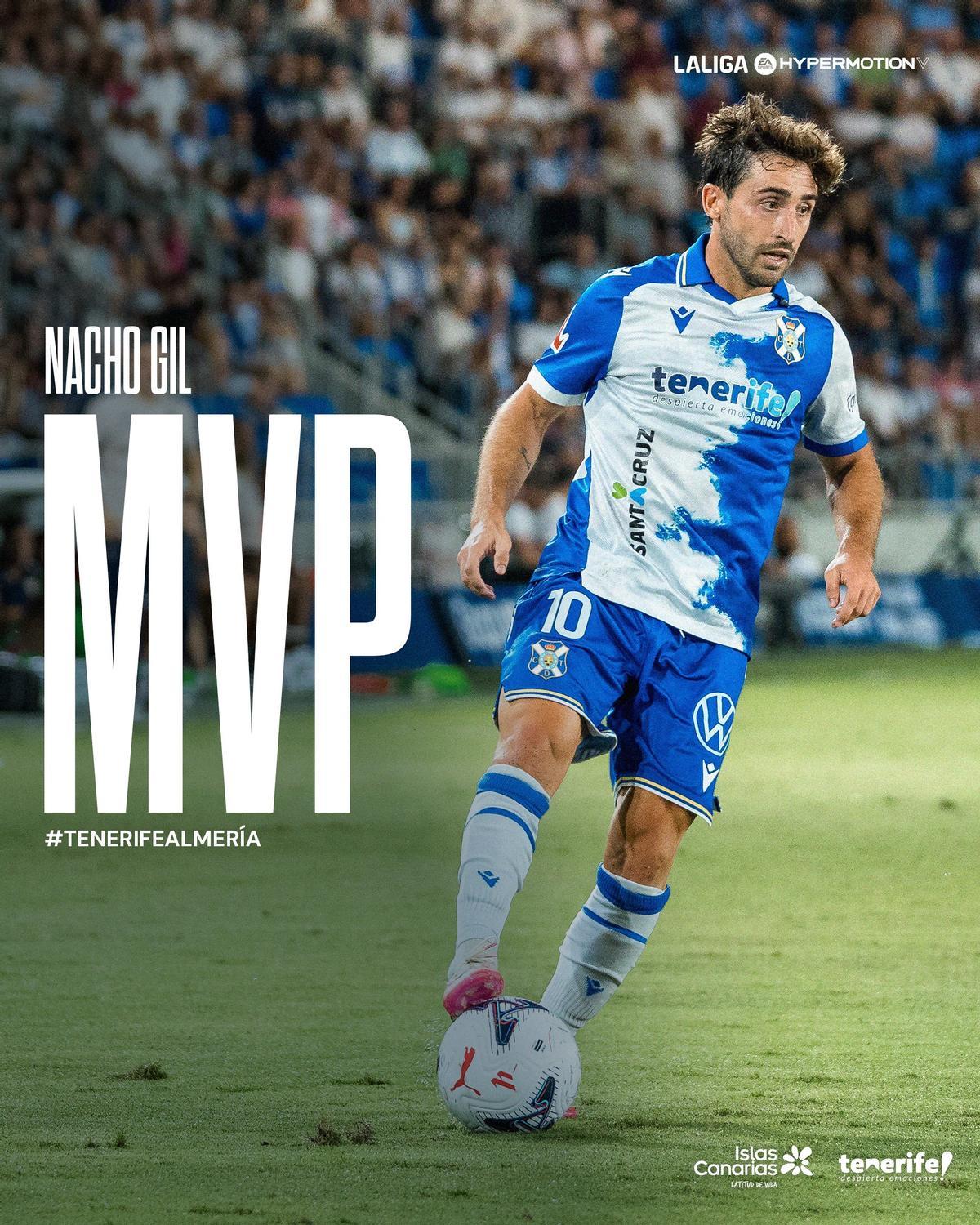Nacho Gil, deisgnado MVP del partido contra el Almería por la afición del CD Tenerife.