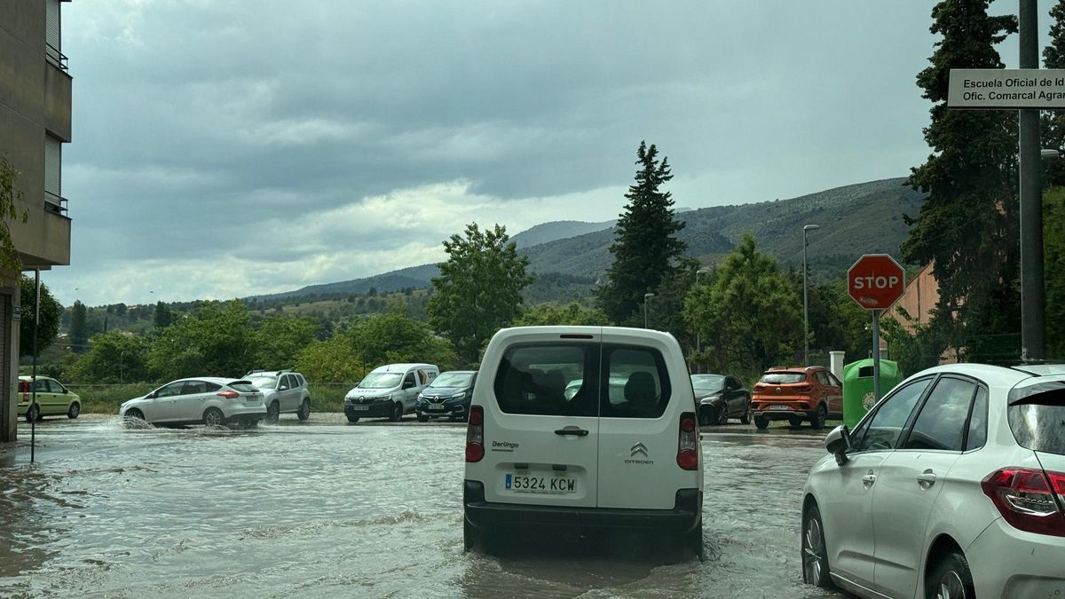 Calle inundada en Caravaca de la Cruz