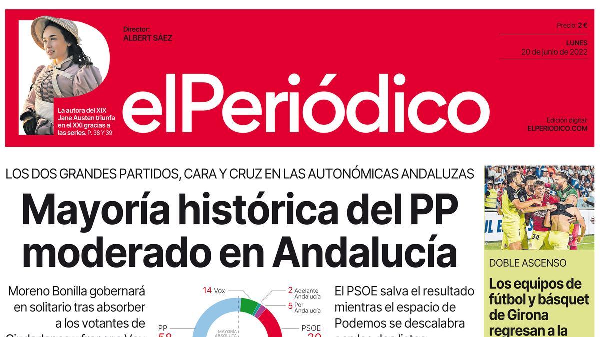 La portada de EL PERIÓDICO del 20 de junio de 2022.