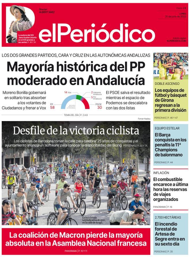 La portada de EL PERIÓDICO del 20 de junio de 2022.