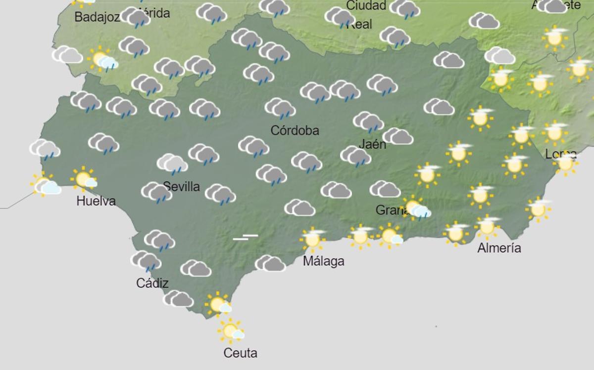 Mapa de precipitaciones previsto por la Aemet para las 16.00 horas