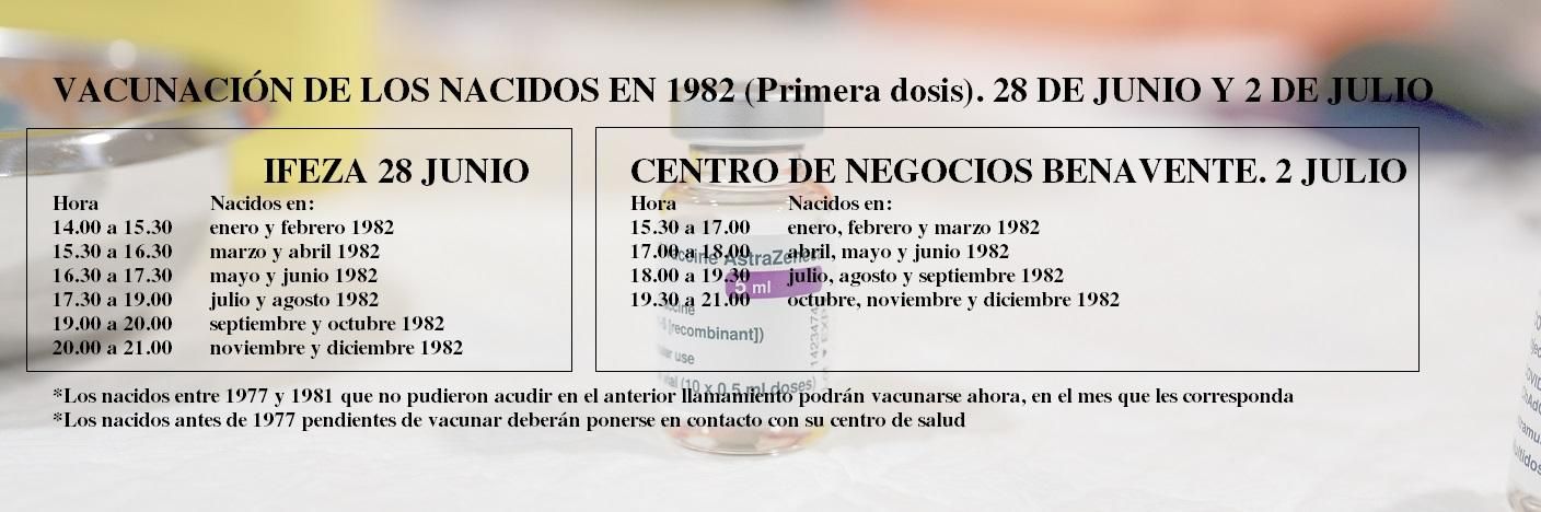 Calendario de vacunación para los nacidos en 1982 (primera dosis)