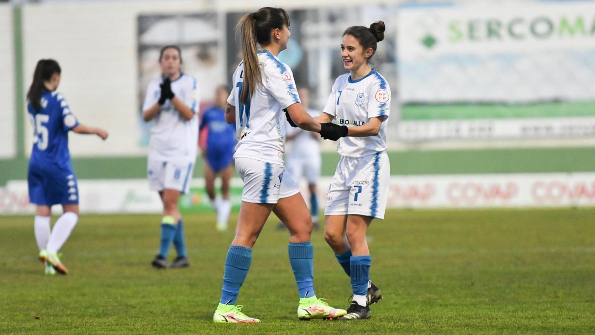 Dos jugadoras del Pozoalbense celebran un gol esta temporada.