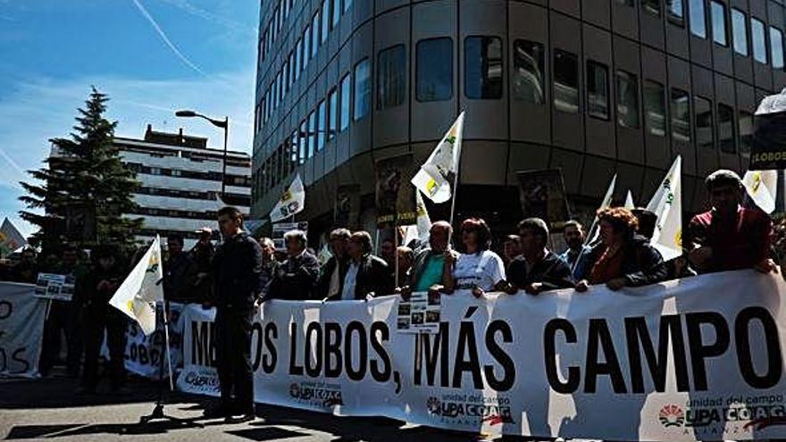 Una de las protestas de COAG ante la Junta para exigir el control de lobos.