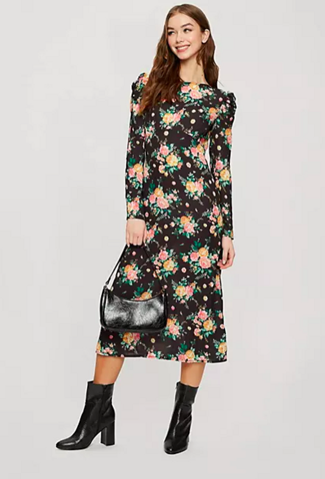 Vestido midi de tarde con estampado de flores grandes de Miss Selfridge