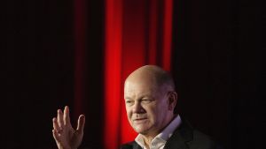 El canciller alemán, el socialdemócrata Olaf Scholz, en un acto del partido.