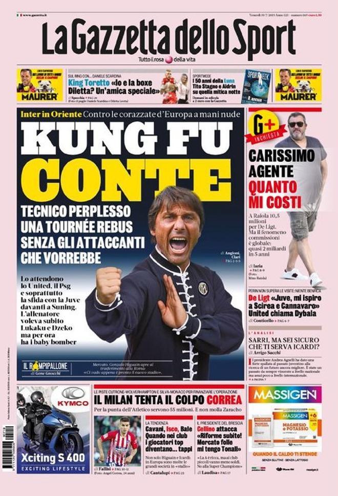 La portada de LA GAZZETTA DELLO SPORT del 19 de julio