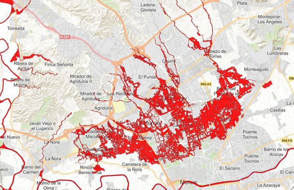 Zonas con riesgo "alto" de inundación en Murcia
