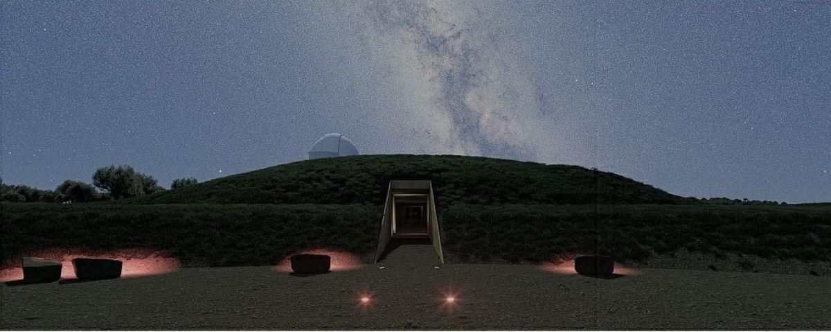 Entrada al museo desde el camino de acceso, según una recreación virtual del Observatorio de Espiel.