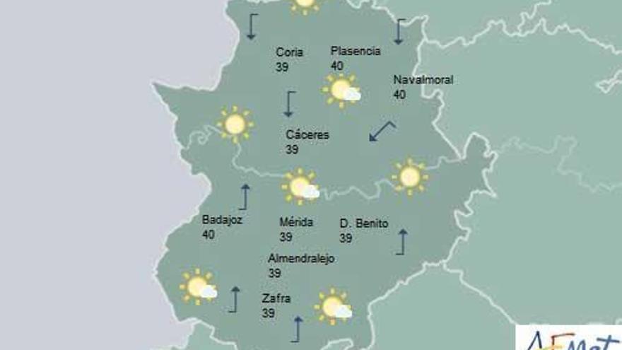 Mérida, Badajoz y Herrera del Duque alcanzan los 41,2 grados