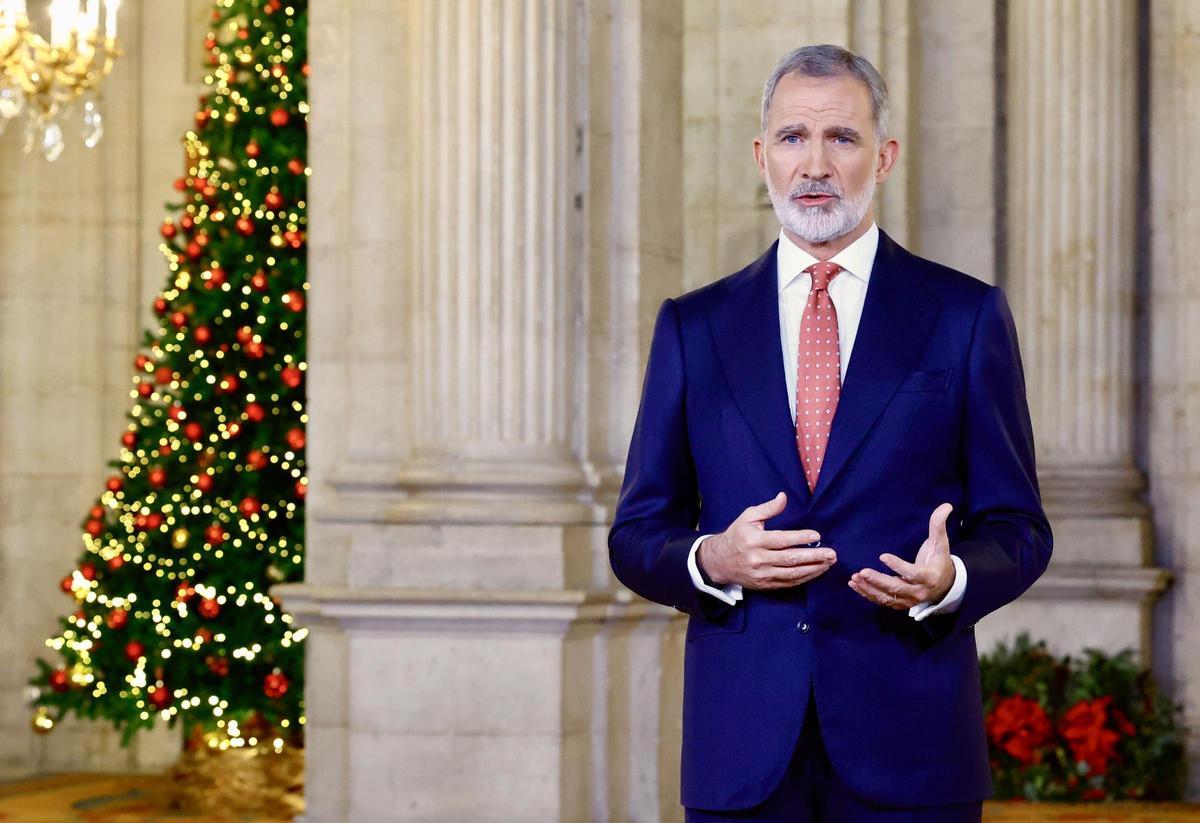 El rey Felipe VI, durante su mensaje de Nochebuena.