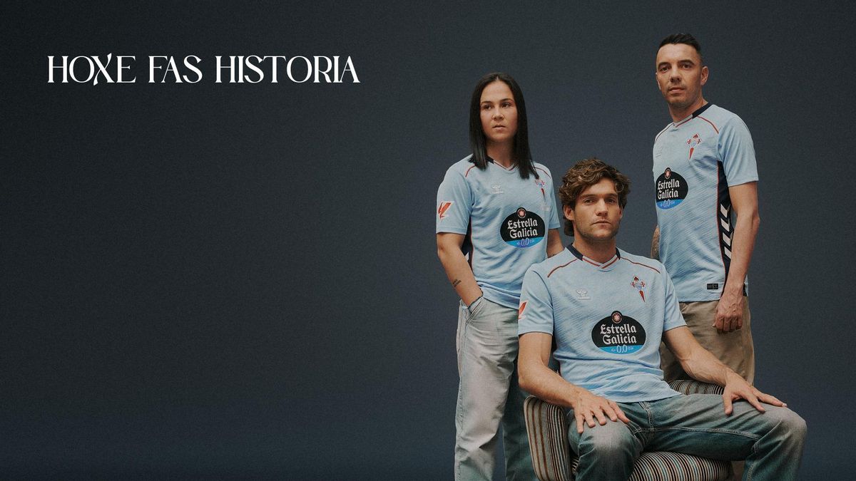 Imagen oficial de la presentación de la nueva camiseta que vestirá el Celta en la temporada 25/26.