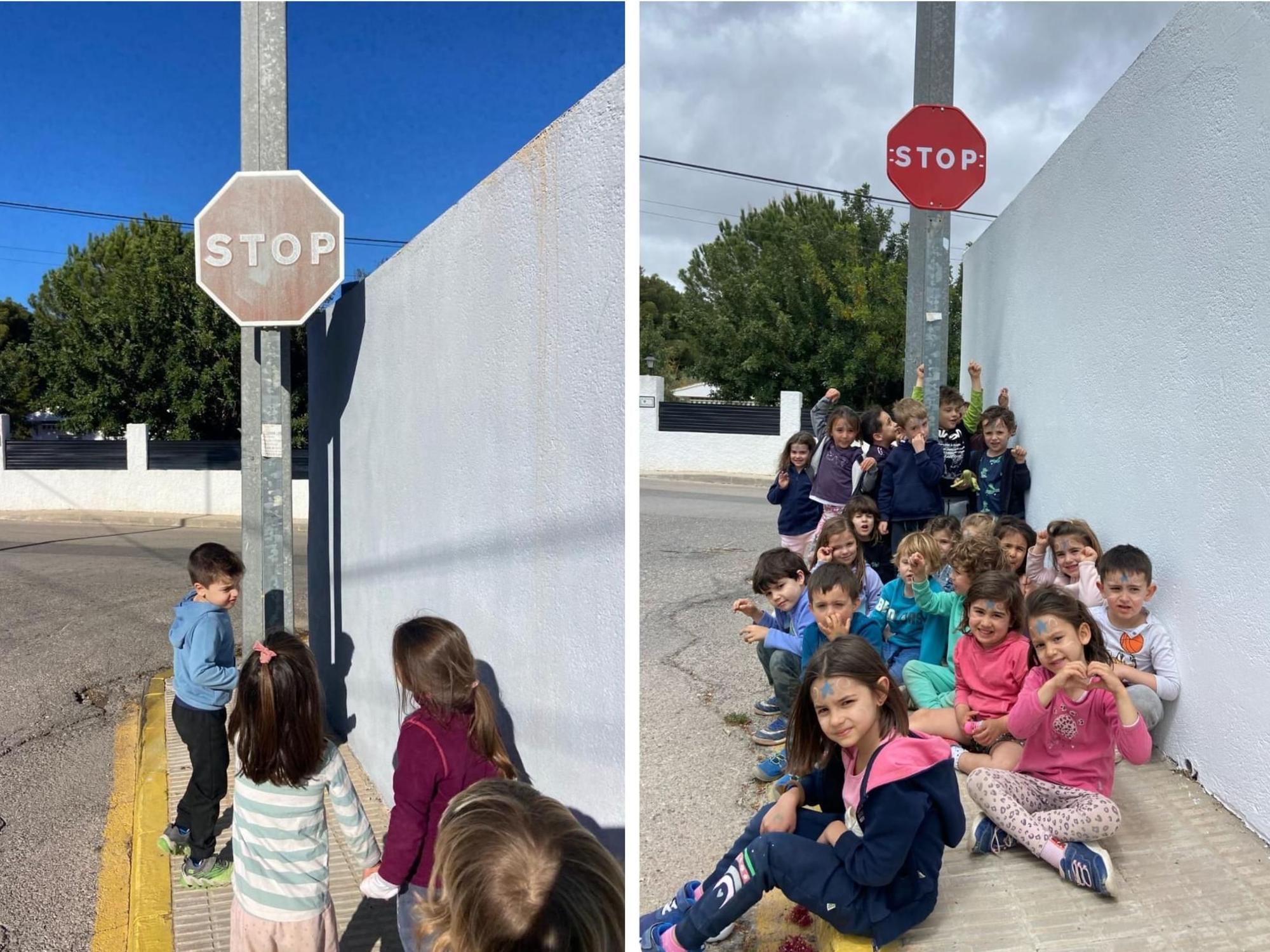 El antes y el después de la señal de STOP que han conseguido cambiar los niños de Picassent.