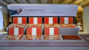 El muestrario de mármoles que se exhibe en la Galería de las Colecciones Reales.