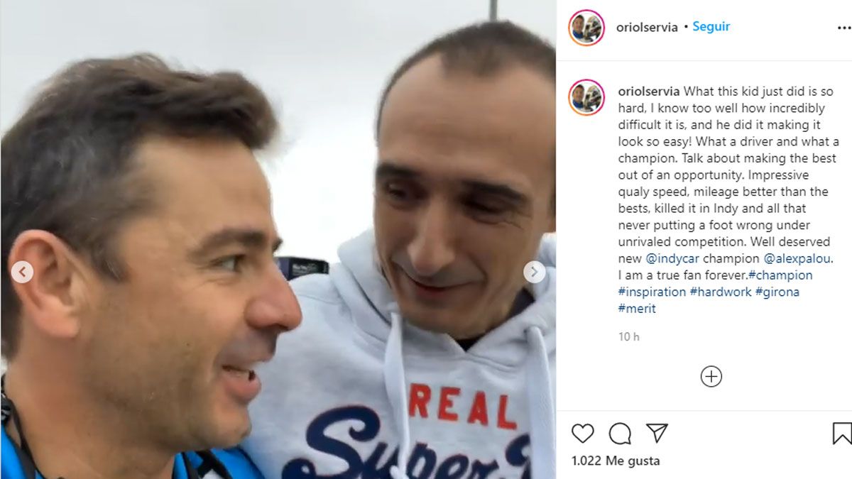 Servià, junto al padre de Àlex Palou, en el post que le dedicó por su éxito en la IndyCar