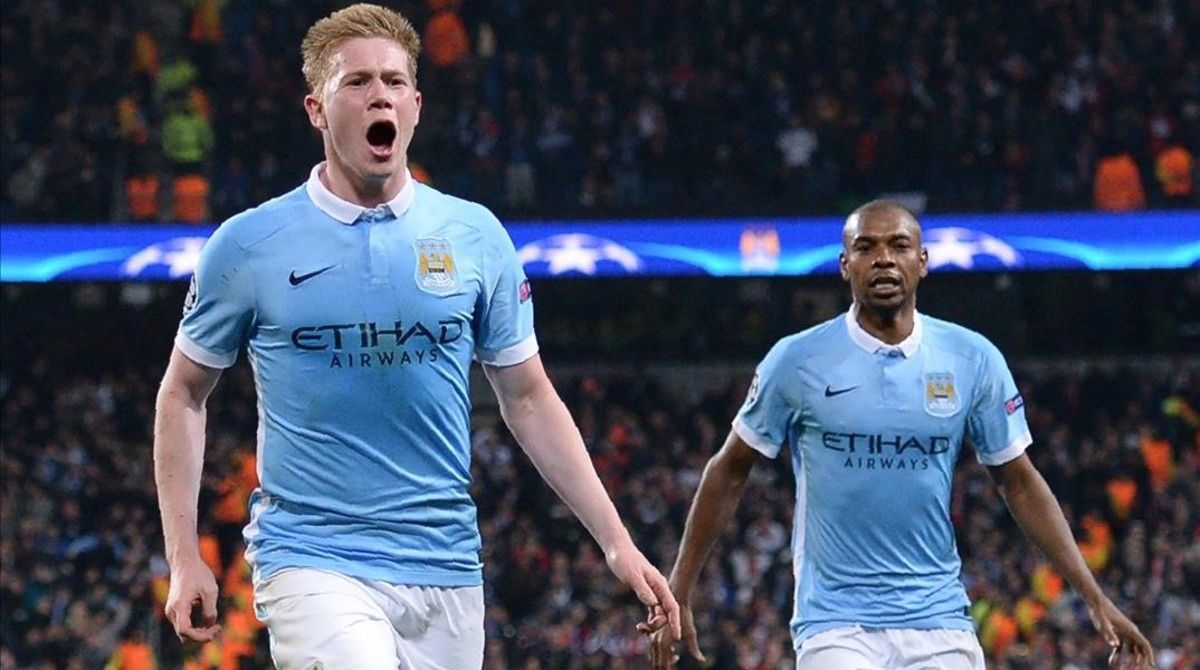 De Bruyne festeja su gol al París Saint Germain en el Etihad Stadium de Manchester.