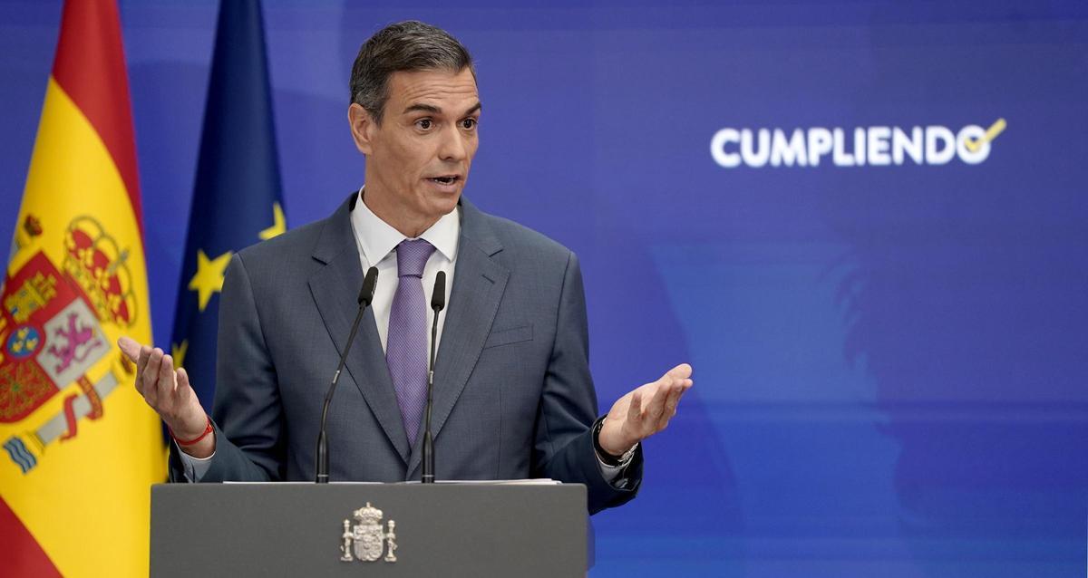 Pedro Sánchez, presidente del Gobierno, comparece en Moncloa.