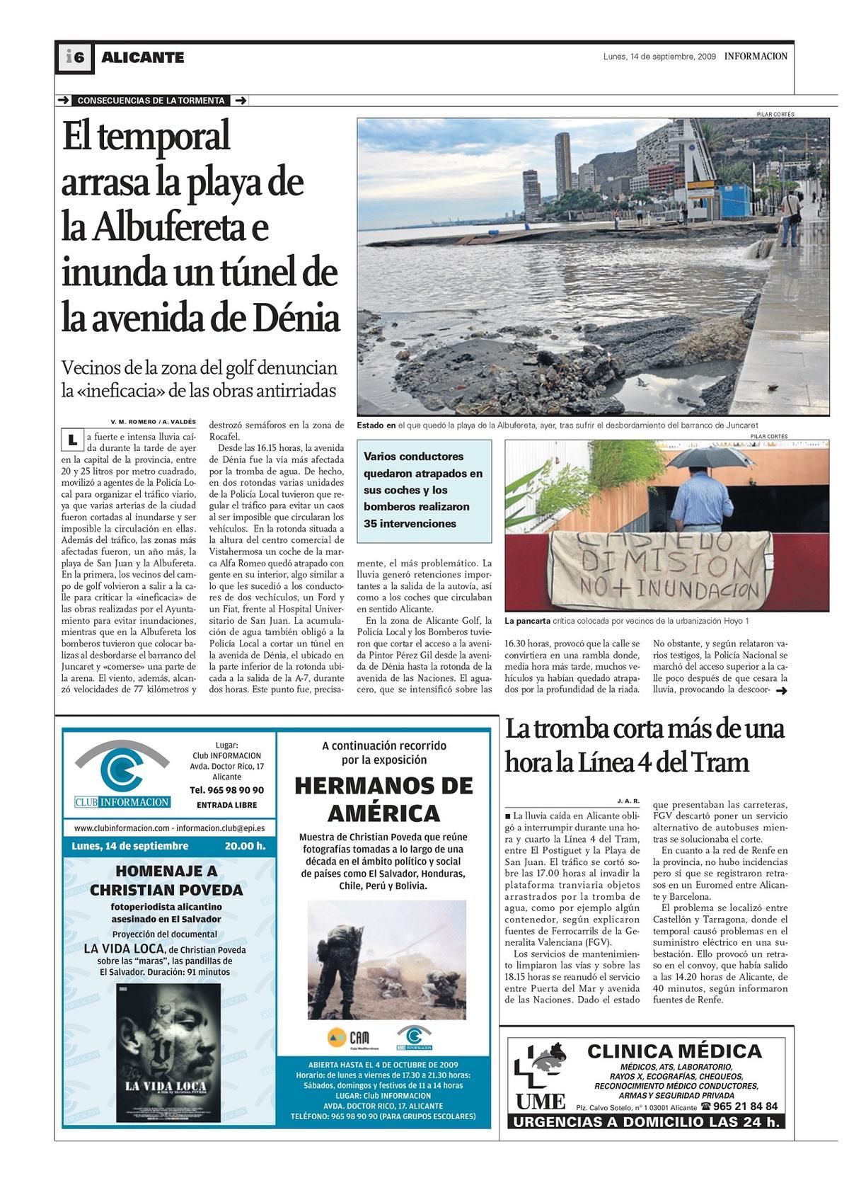 Un temporal en septiembre de 2009 arrasó de nuevo la playa de la Albufereta.