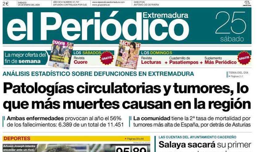 Esta es la portada de EL PERIÓDICO EXTREMADURA correspondiente al día 25 de enero del 2020