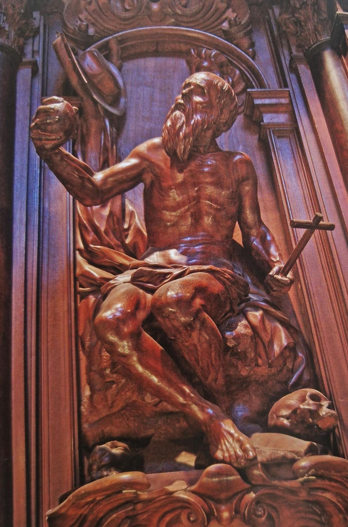 San Jerónimo, una de las 42 esculturas de Pedro de Mena para la Sillería del Coro de la Catedral de Málaga.