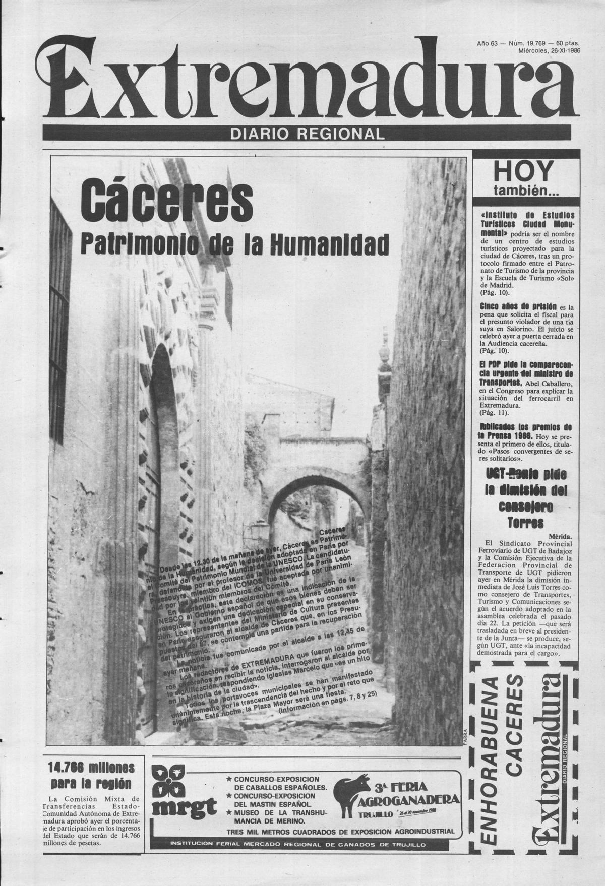 Portada del 26 de noviembre del 86.
