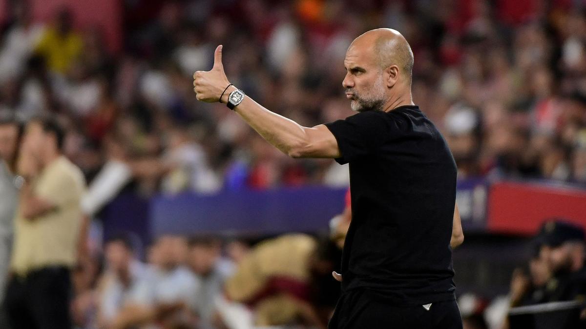 Guardiola, en el Sánchez Pizjuán durante el Sevilla-City.