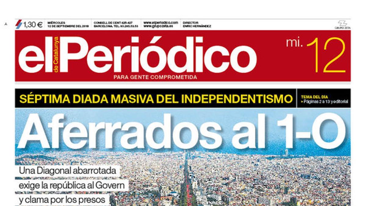 La portada de EL PERIÓDICO DE CATALUNYA del miércoles, 12 de septiembre del 2018