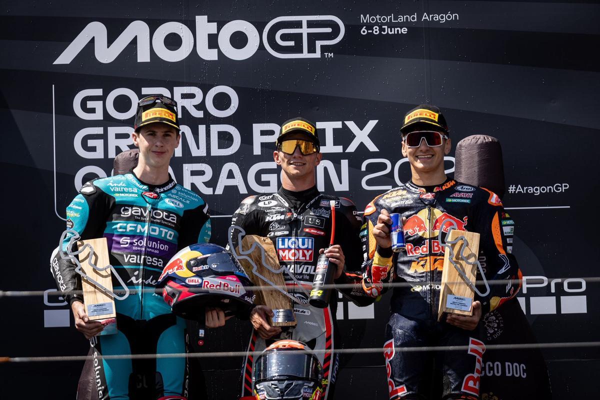 Podio de Moto3 con Máximo Quiles (i) David Muñoz (c) y Álvaro Carpe Podio de Moto3 con Máximo Quiles (i) David Muñoz (c) y Álvaro Carpe