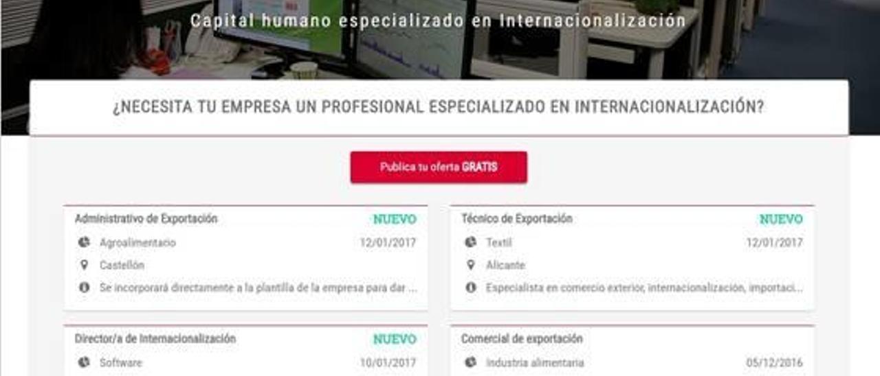 Página principal del nuevo portal de empleo autonómico Exportjobs.