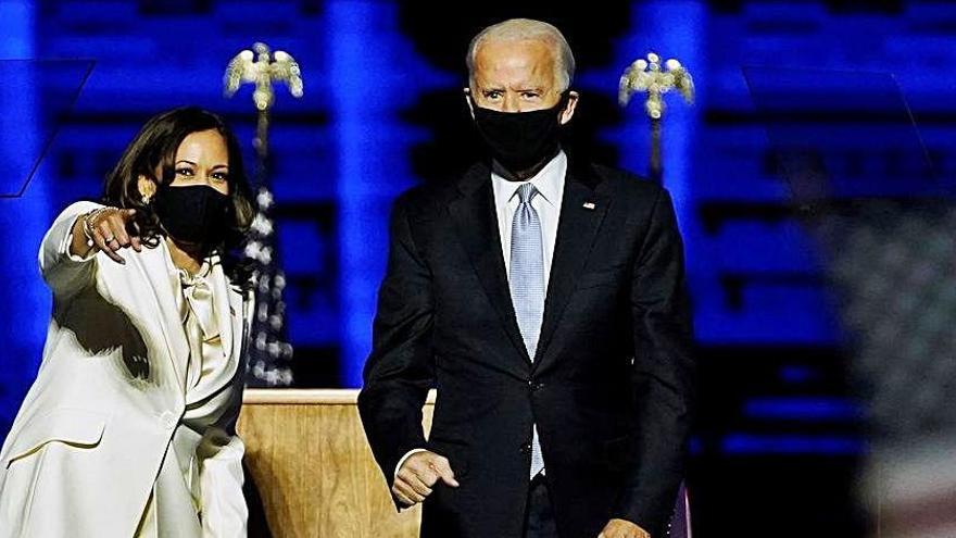 Joe Biden i Kamala Harris ahir durant la celebració de la victòria