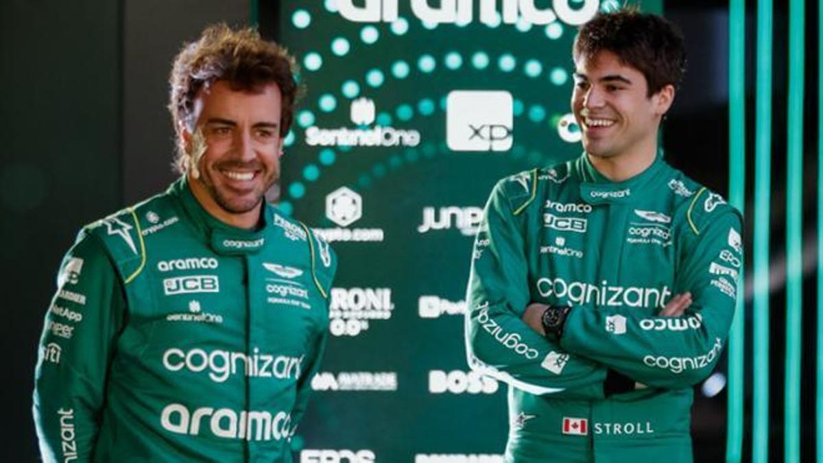 Fernando Alonso y Lance Stroll, durante la presentación.