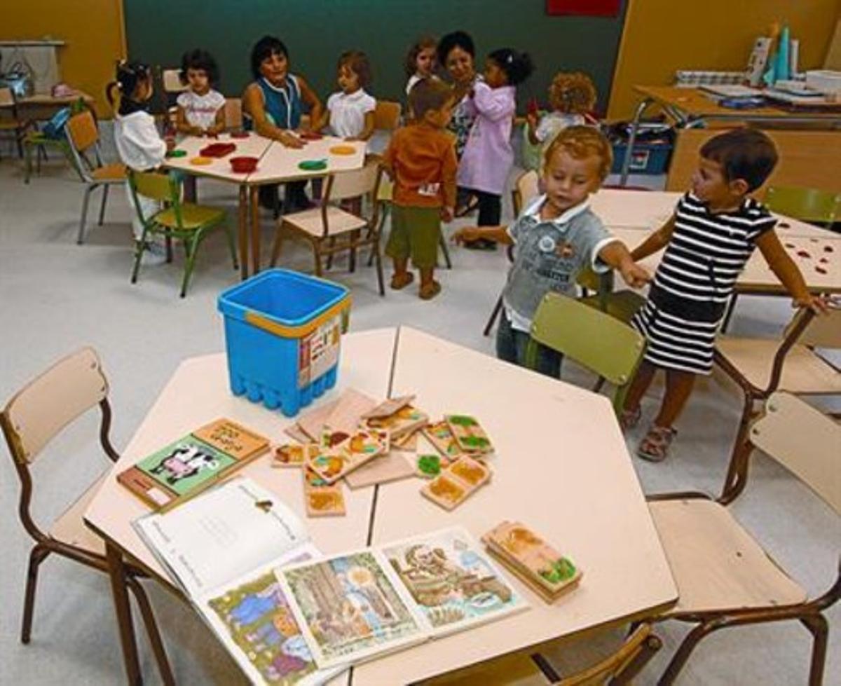 Primer dia d’escola en un centre de Santa Coloma, l’any passat.