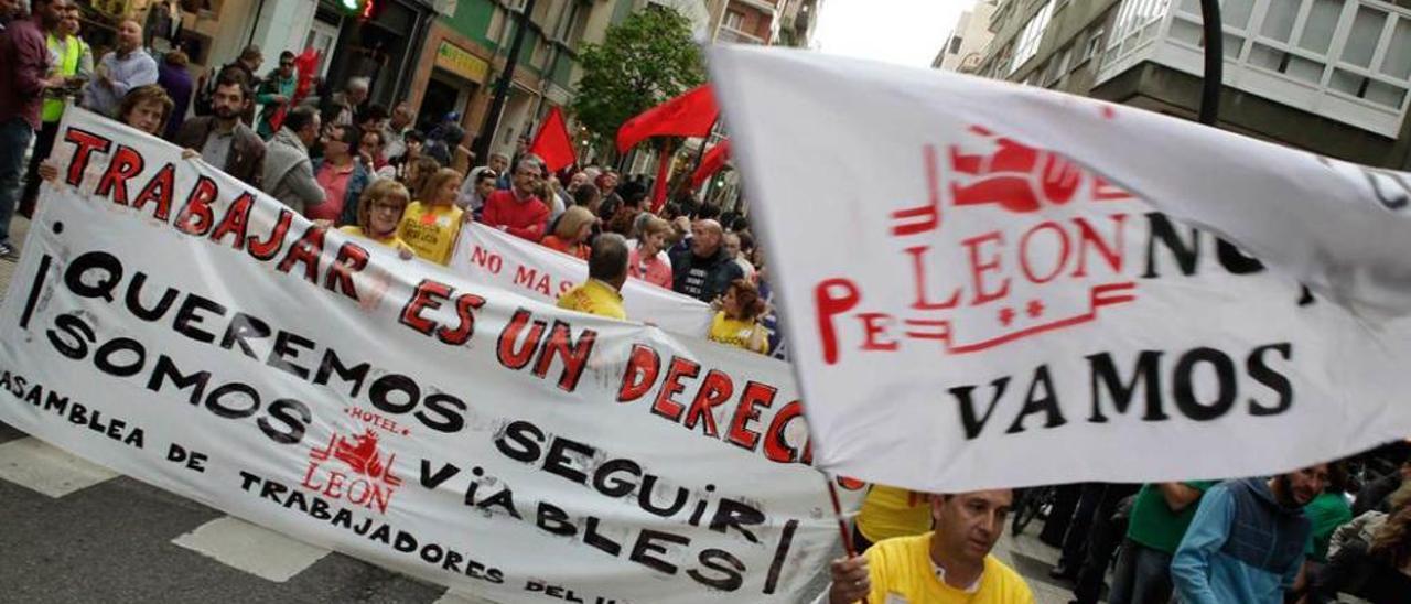 Manifestación de los trabajadores del hotel León en mayo de 2014.