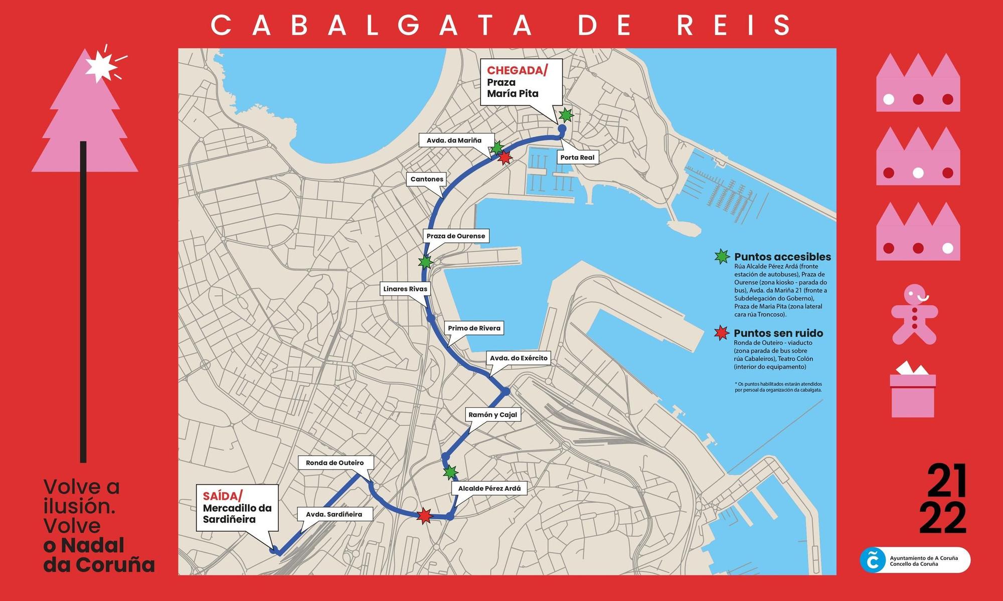 Recorrido de la cabalgata de Reyes de A Coruña, el 5 de enero de 2022