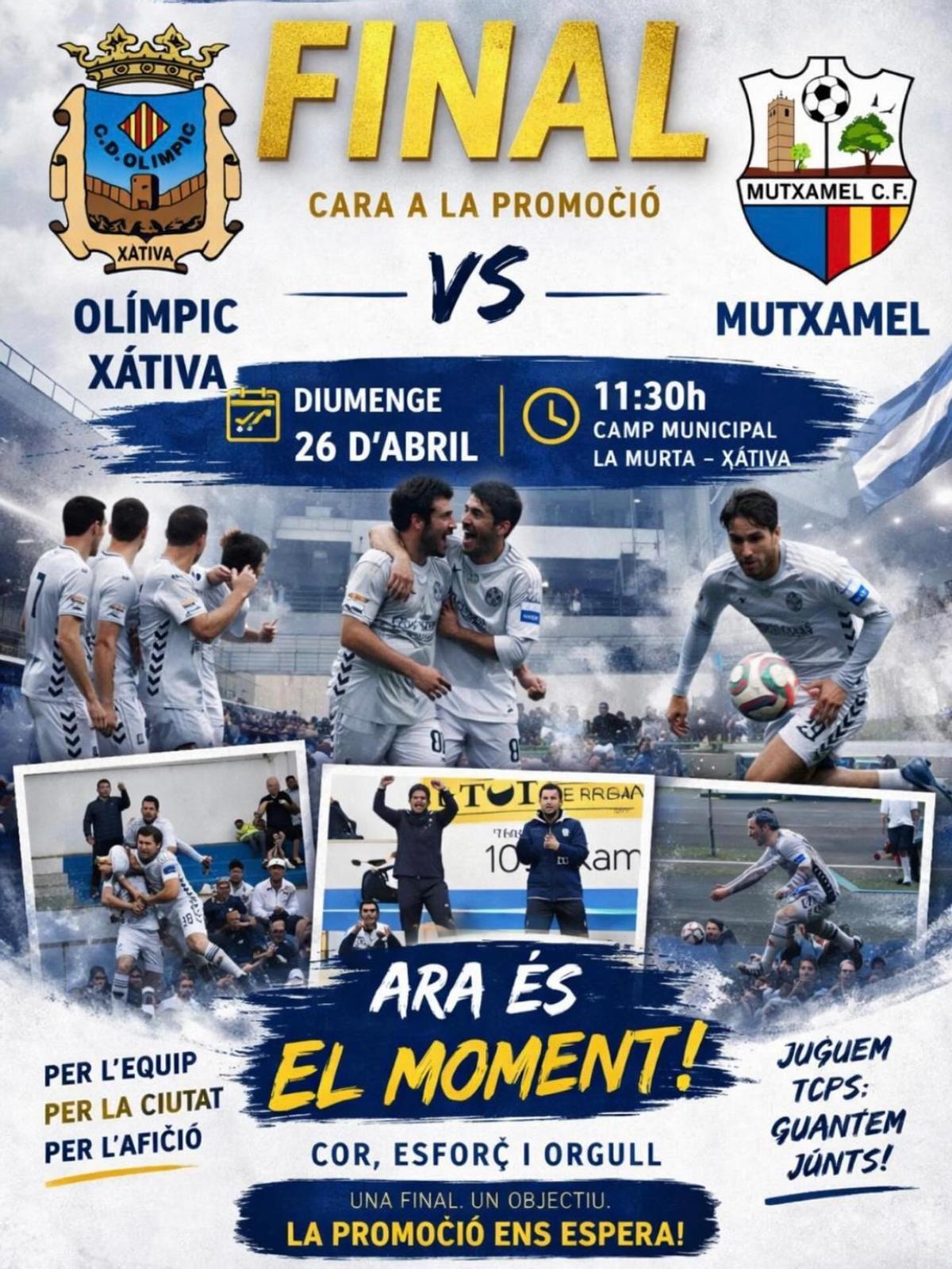 Cartel del CD Olímpic del partido contra el Mutxamel, este domingo en la Murta.