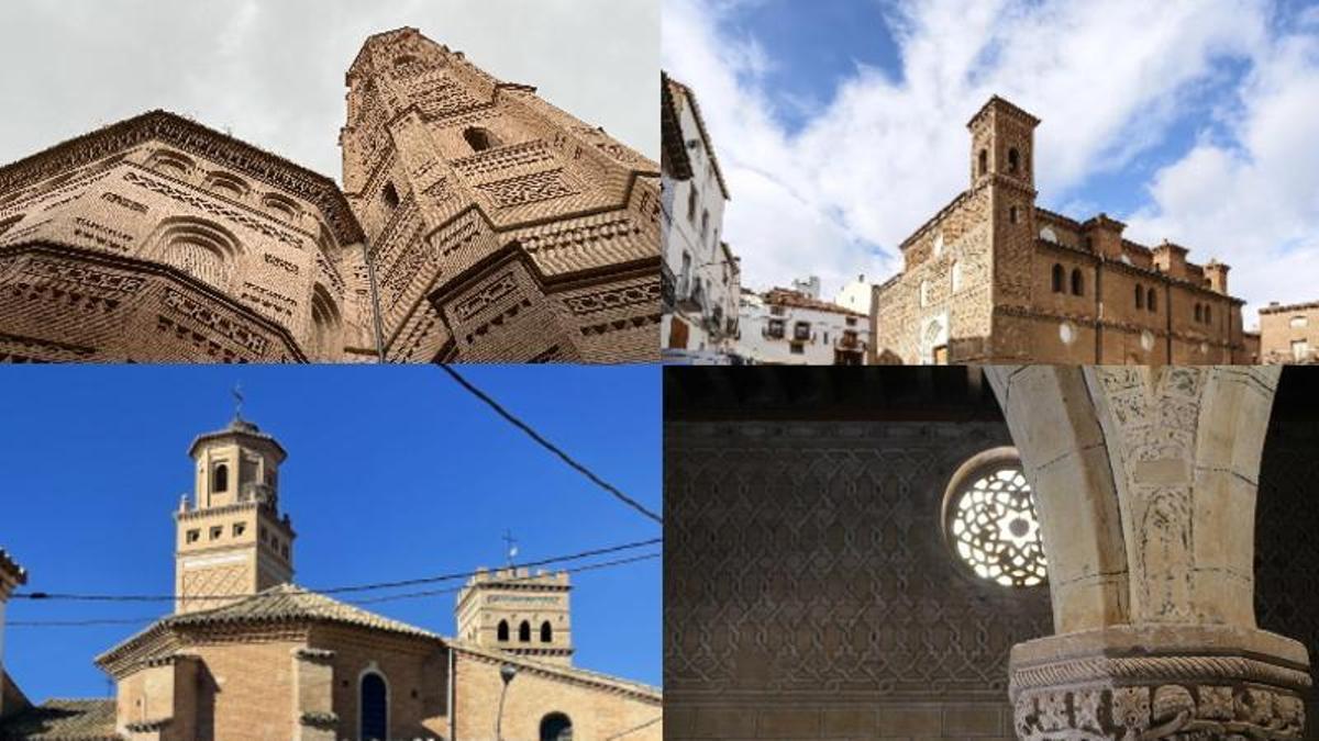 Las tres iglesias Patrimonio Mundial (la iglesia de la Virgen de Tobed, la colegiata de Santa María de Calatayud, la iglesia de Santa Tecla de Cervera de la Cañada) y la iglesia de San Andrés de Torres de Berrellén.