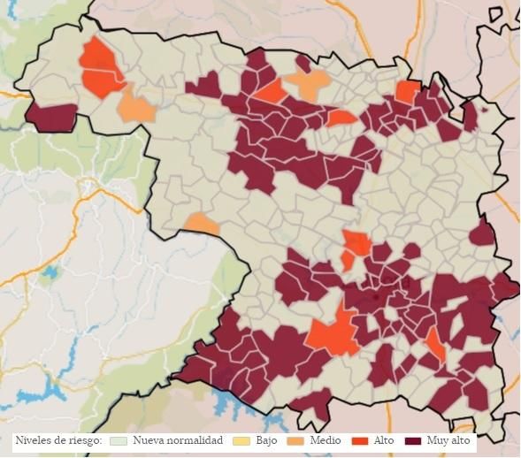 Incidencia de los casos de coronavirus en 14 días por cien mil habitantes por localidades