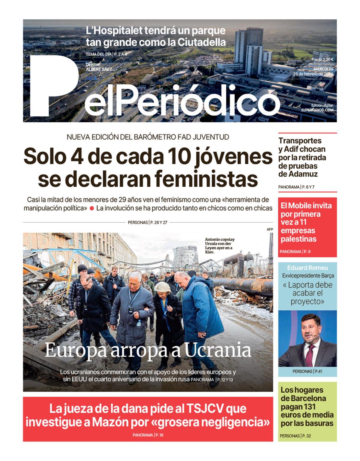 La portada de EL PERIÓDICO del 25 de febrero de 2026