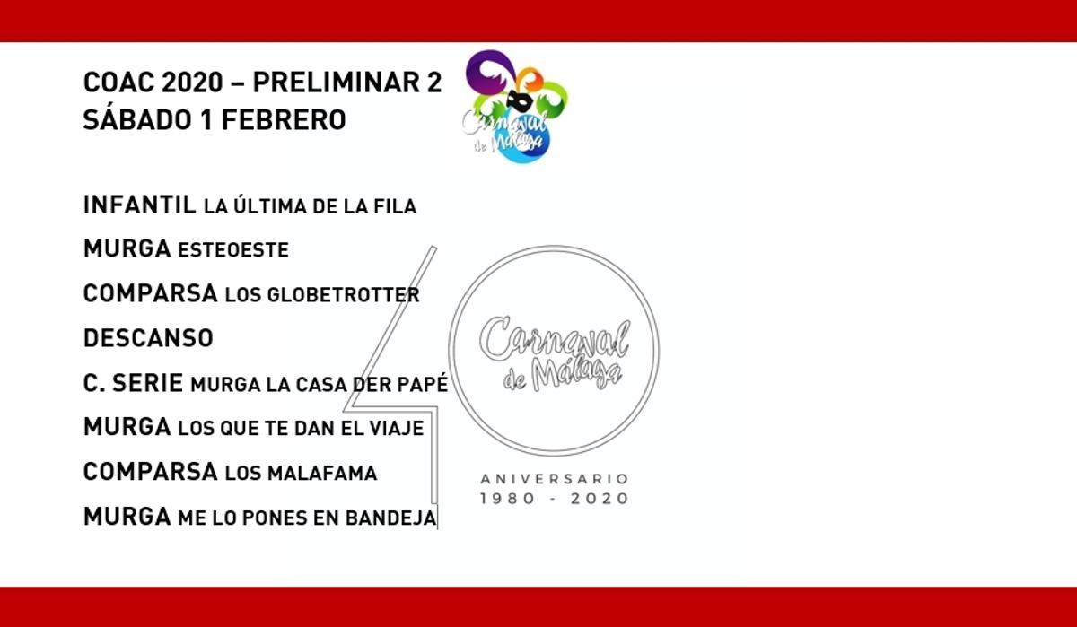 Orden de actuación del COAC del Carnaval de Málaga 2020