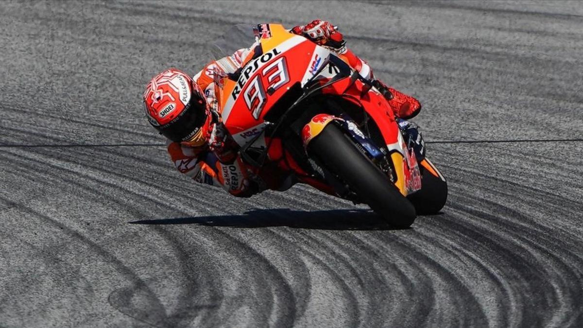 Marc Márquez (Honda), en su vuelta rápida de hoy en Spielberg (Austria).