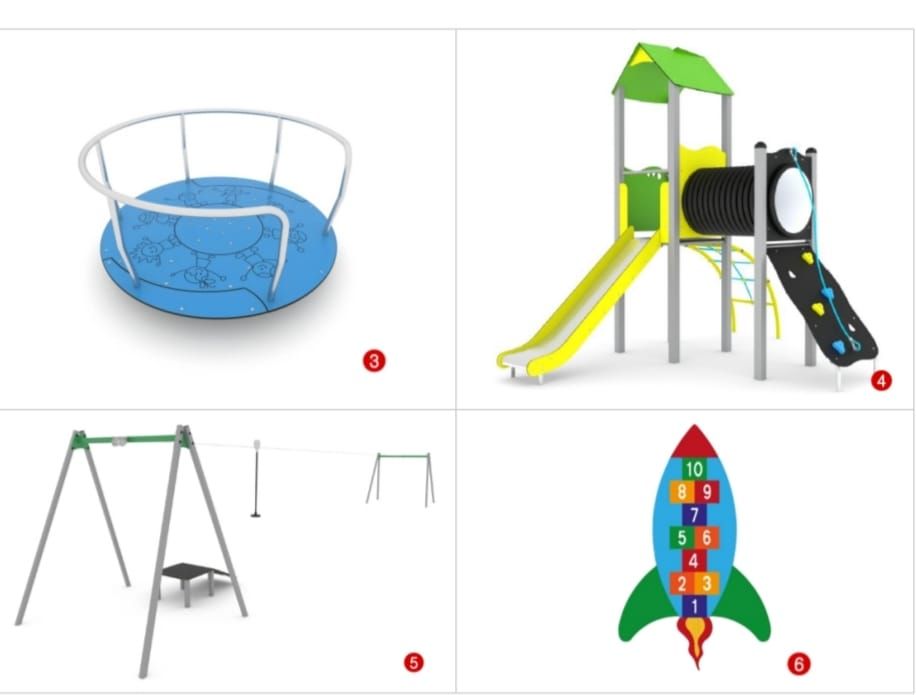 Algunas de las recreaciones de los elementos para el parque que figuran en el pliego, si bien se trata de imágenes orientativas sobre las piezas con las que ha de contar el parquue.