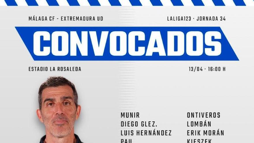 La lista de convocados de Muñiz para el partido con el Extremadura