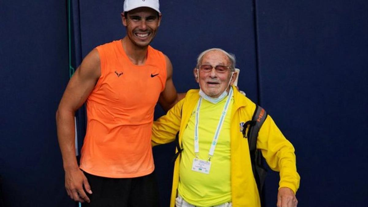 Rafa Nadal y Leonid Stanislavskyi, este viernes en la academia de Manacor.