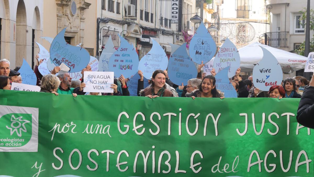 Manifestantes portan una pancarta de Ecologistas en Acción en una manifestación en Córdoba.