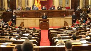 El ’president’ Quim Torra, durante su comparecencia este miércoles en el Parlament.