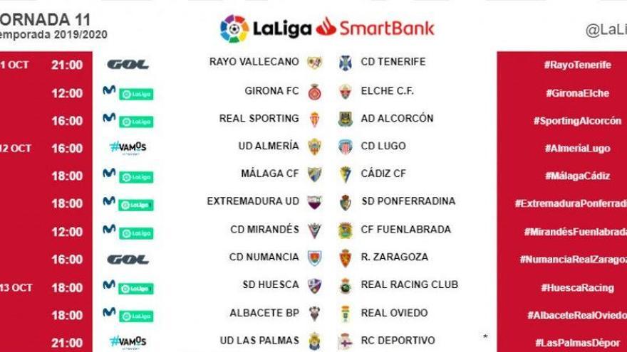 HORARIOS DE LA JORNADA 11 DE LA LIGA SMARTBANK